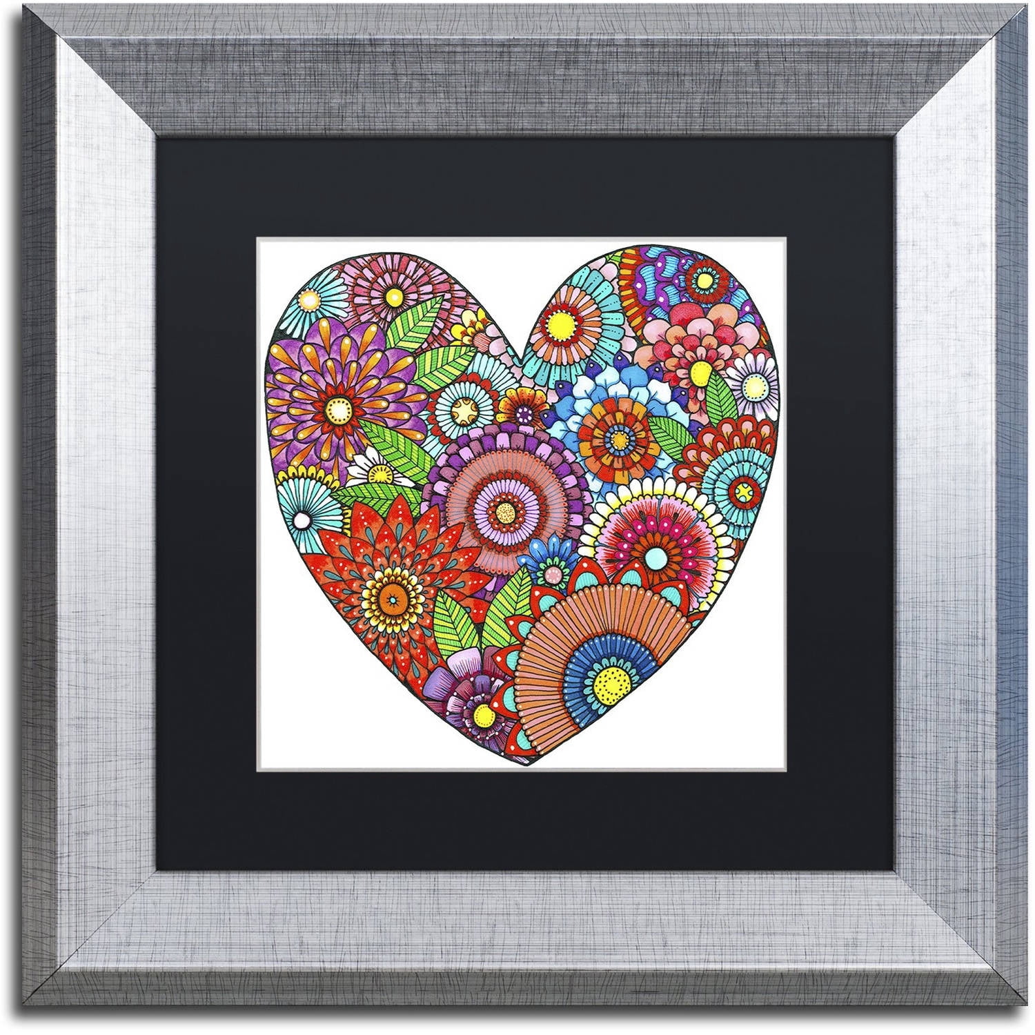Trademark Fine Art "Floral Heart" Canvas Art by Hello Angel, Black Matte, Silver Frame