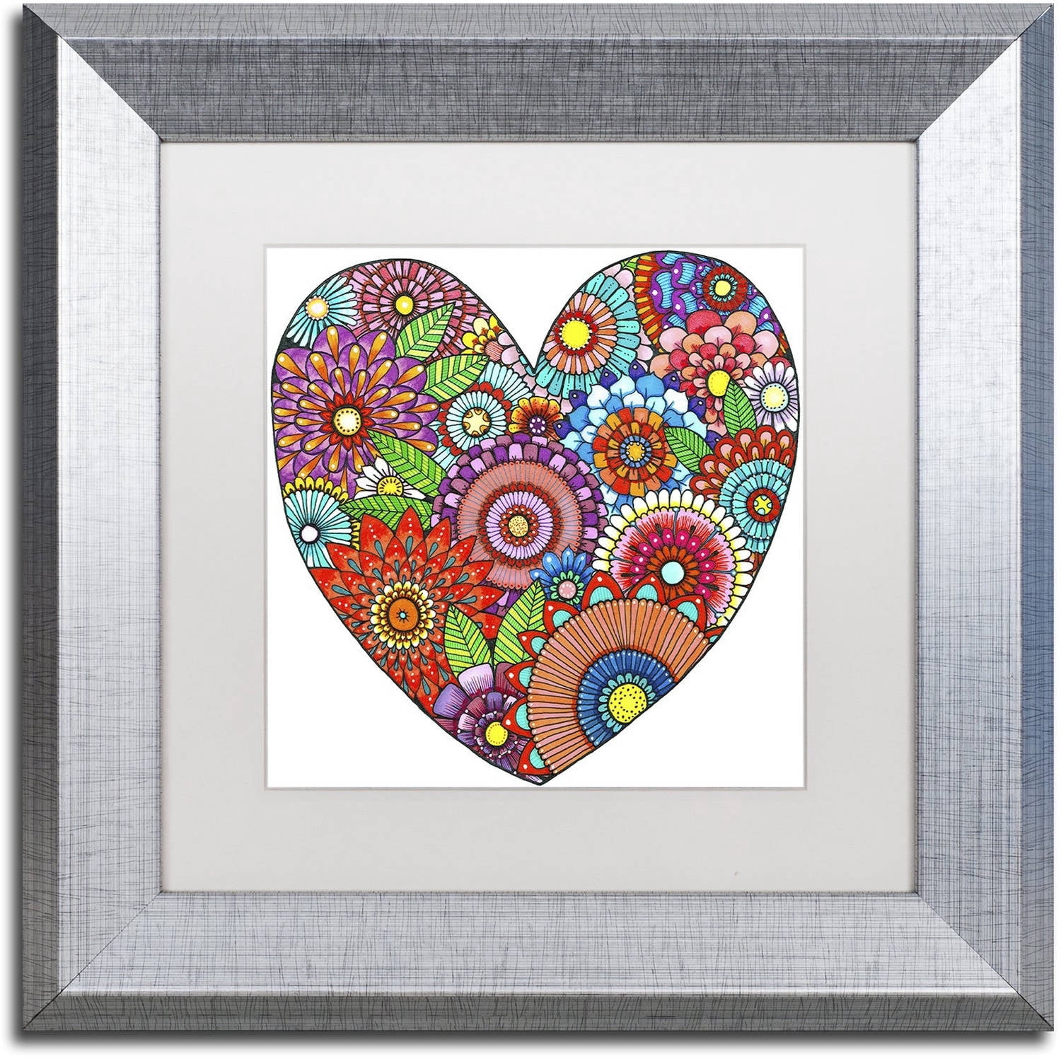 Trademark Fine Art "Floral Heart" Canvas Art by Hello Angel, White Matte, Silver Frame