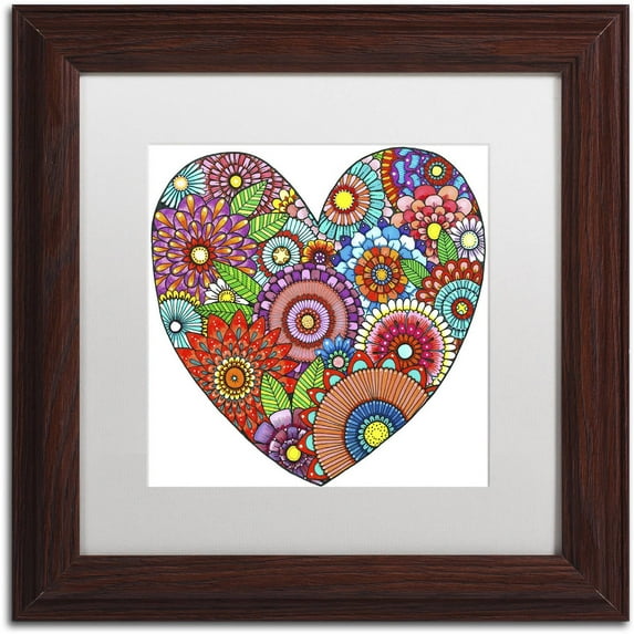 Trademark Fine Art "Floral Heart" Canvas Art by Hello Angel, White Matte, Wood Frame
