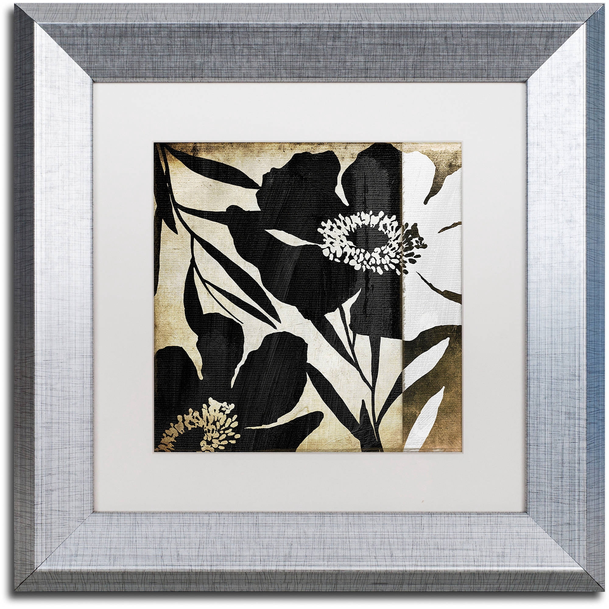 Trademark Fine Art "Floral Jungle Lines II" Canvas Art by Color Bakery White Matte, Silver Frame