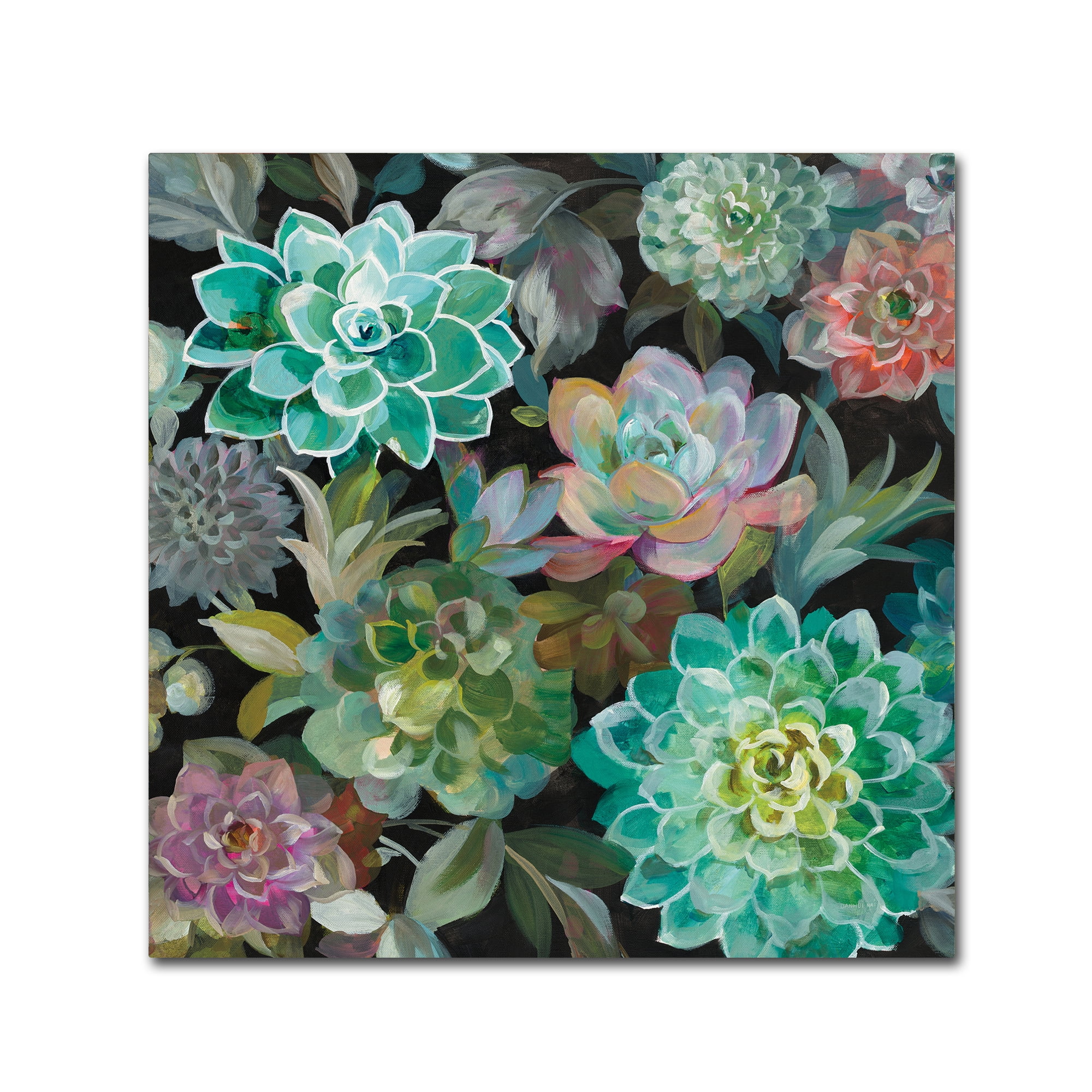 Colorful Floral Succulents Canvas Art Print 24x24