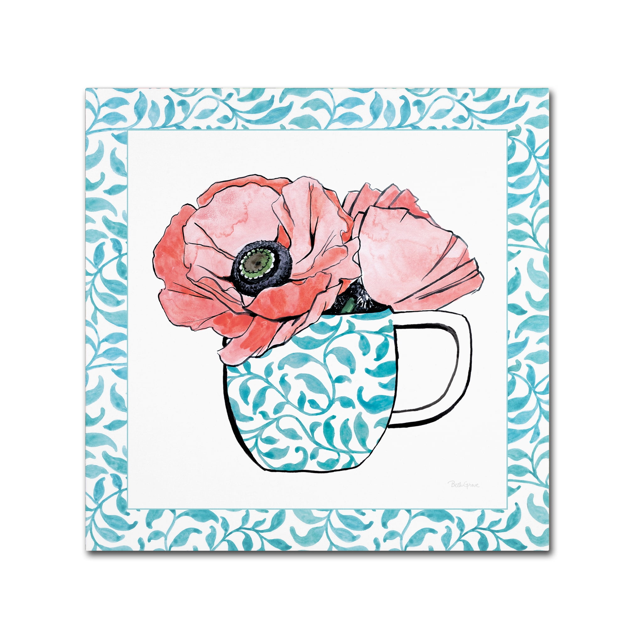 Trademark Fine Art 'Floral Teacup II Vine Border' Canvas Art by Beth Grove