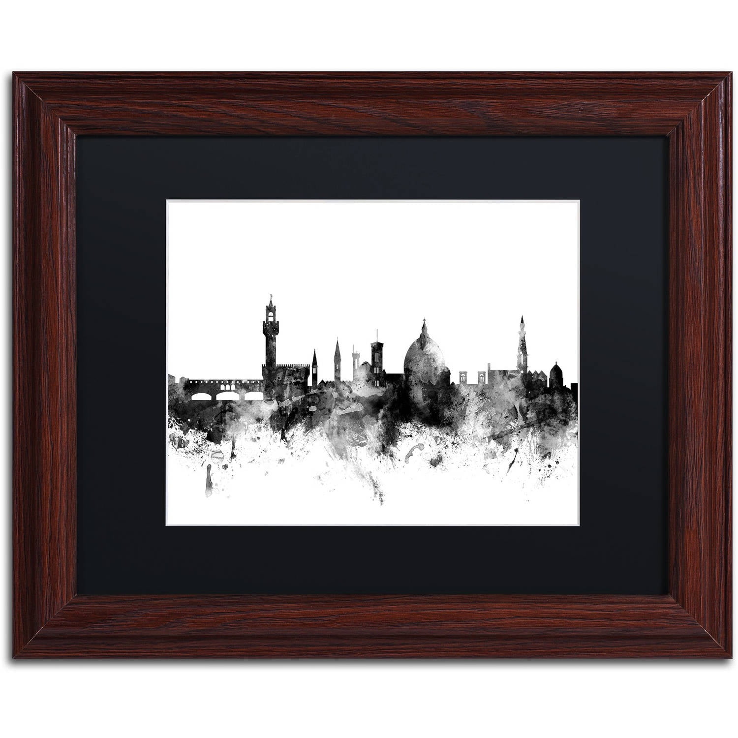 Trademark Fine Art "Florence Italy Skyline B&W" Canvas Art by Michael Tompsett, Black Matte, Wood Frame