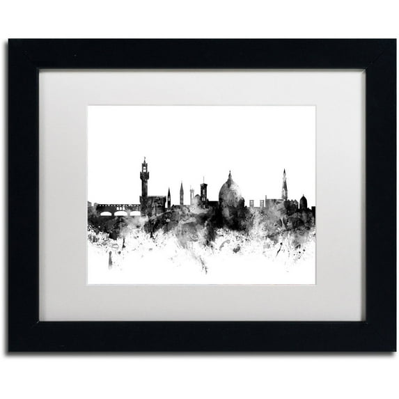 Trademark Fine Art "Florence Italy Skyline B&W" Canvas Art by Michael Tompsett, White Matte, Black Frame