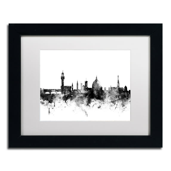 Trademark Fine Art "Florence Italy Skyline B&W" Canvas Art by Michael Tompsett, White Matte, Black Frame