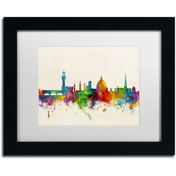 Trademark Fine Art "Florence Italy Skyline Beige" Canvas Art by Michael Tompsett, White Matte, Black Frame