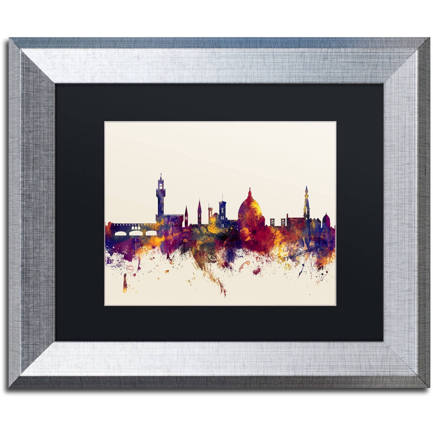 Trademark Fine Art "Florence Italy Skyline" Canvas Art by Michael Tompsett, Black Matte, Silver Frame