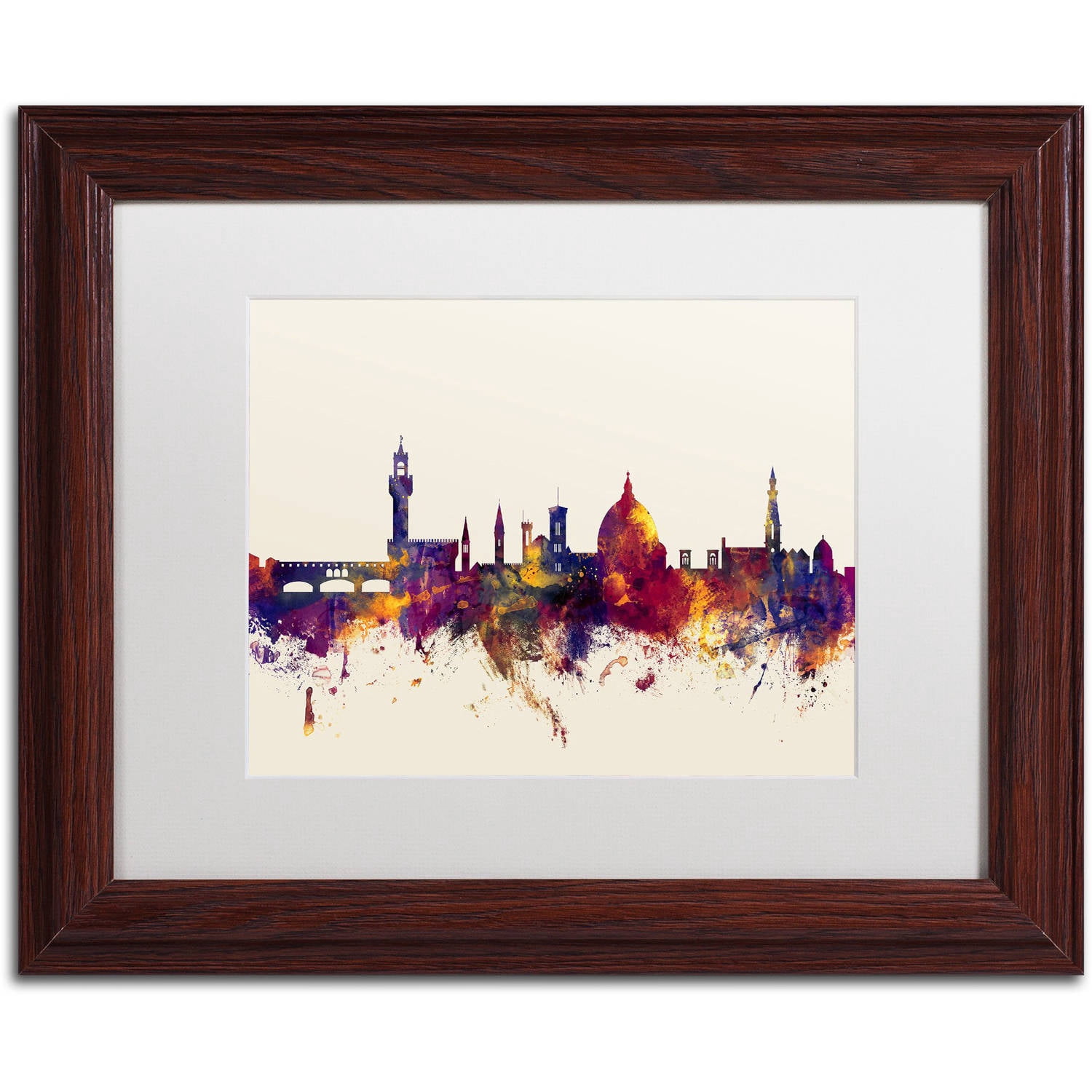 Trademark Fine Art "Florence Italy Skyline" Canvas Art by Michael Tompsett, White Matte, Wood Frame