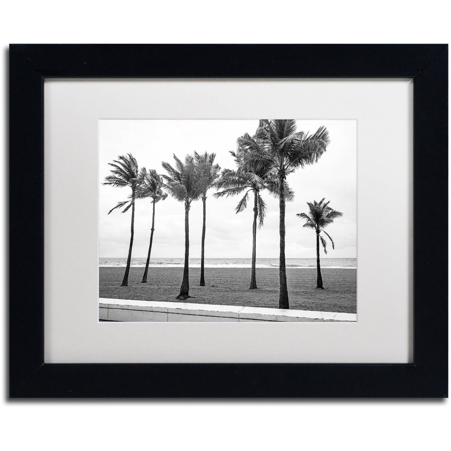 Florida BW Beach Palms Black Framed Canvas Print, 11" x 14"