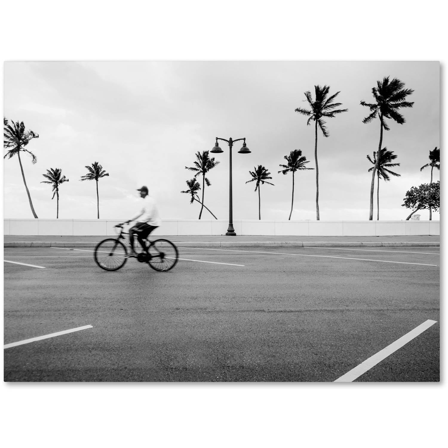 Black and White Landscape Canvas Print of Cyclist