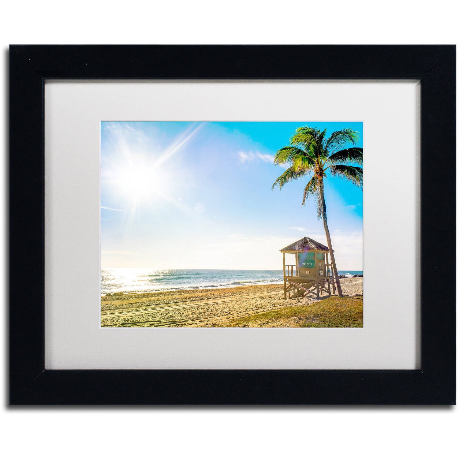 Florida Beach Palm Landscape Canvas Print with Black Frame