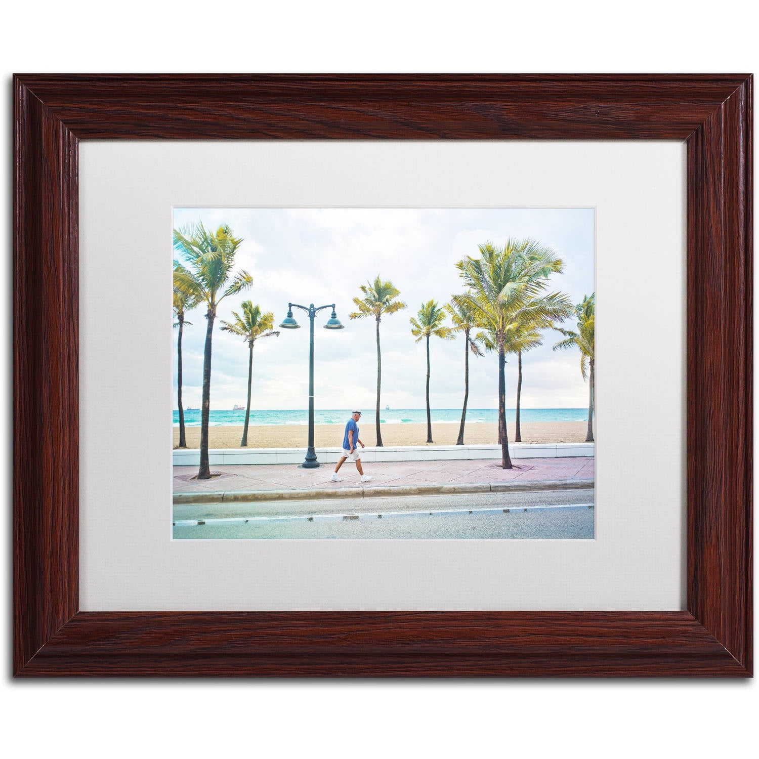 Trademark Fine Art "Florida Beach Walk" Canvas Art by Preston White Mat, Wood Frame