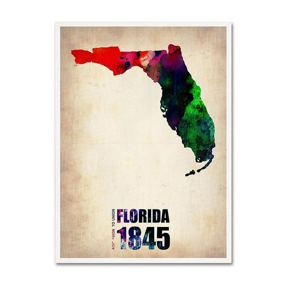 Trademark Fine Art "Florida Watercolor Map" Canvas Art by Naxart