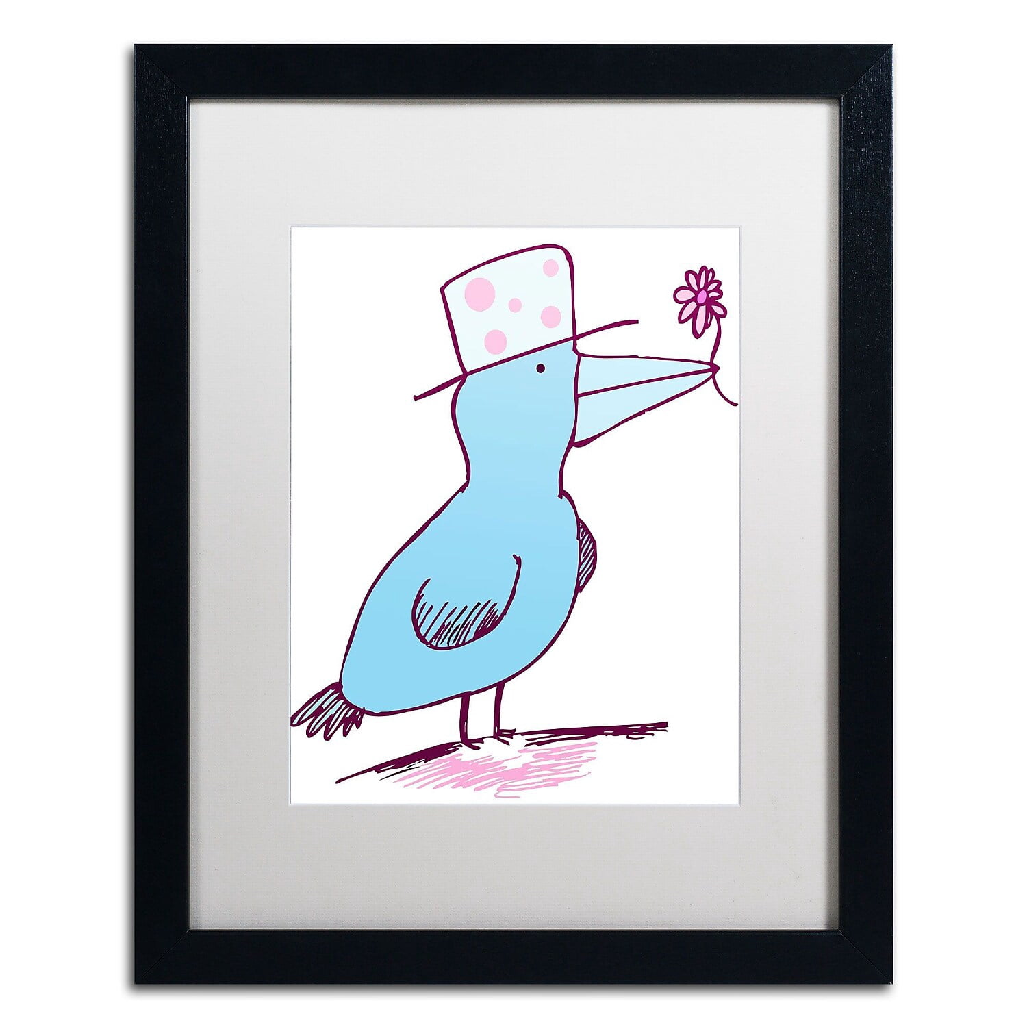 Trademark Fine Art "Flower Bird" Canvas Art by Carla Martell, White Matte, Black Frame