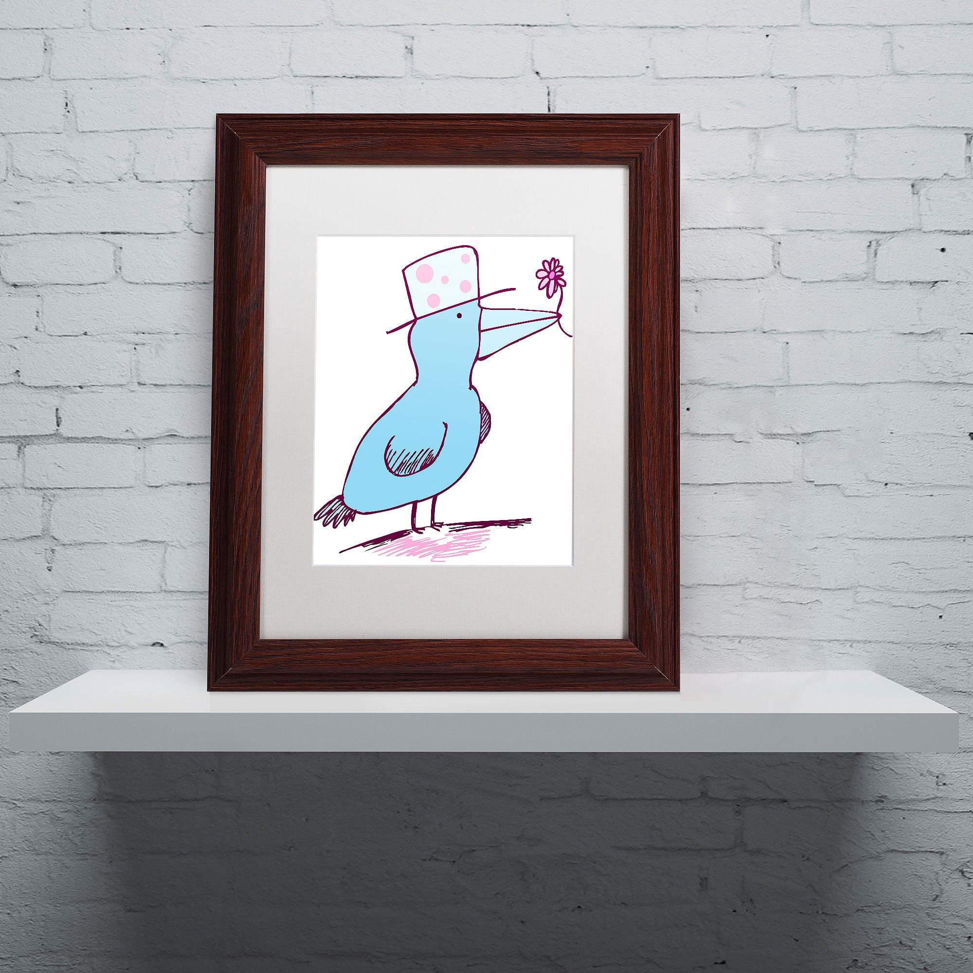 Trademark Fine Art "Flower Bird" Canvas Art by Carla Martell, White Matte, Wood Frame