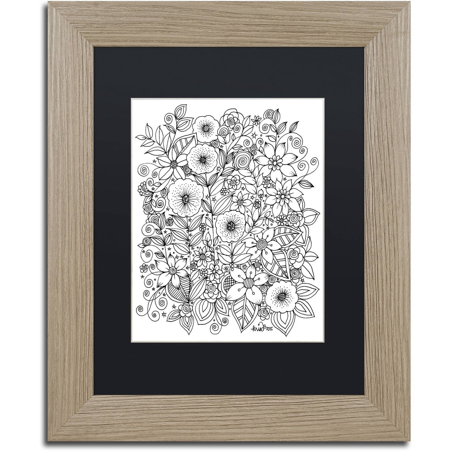 Trademark Fine Art "Flower Design 1" Canvas Art by KCDoodleArt Black Matte, Birch Frame