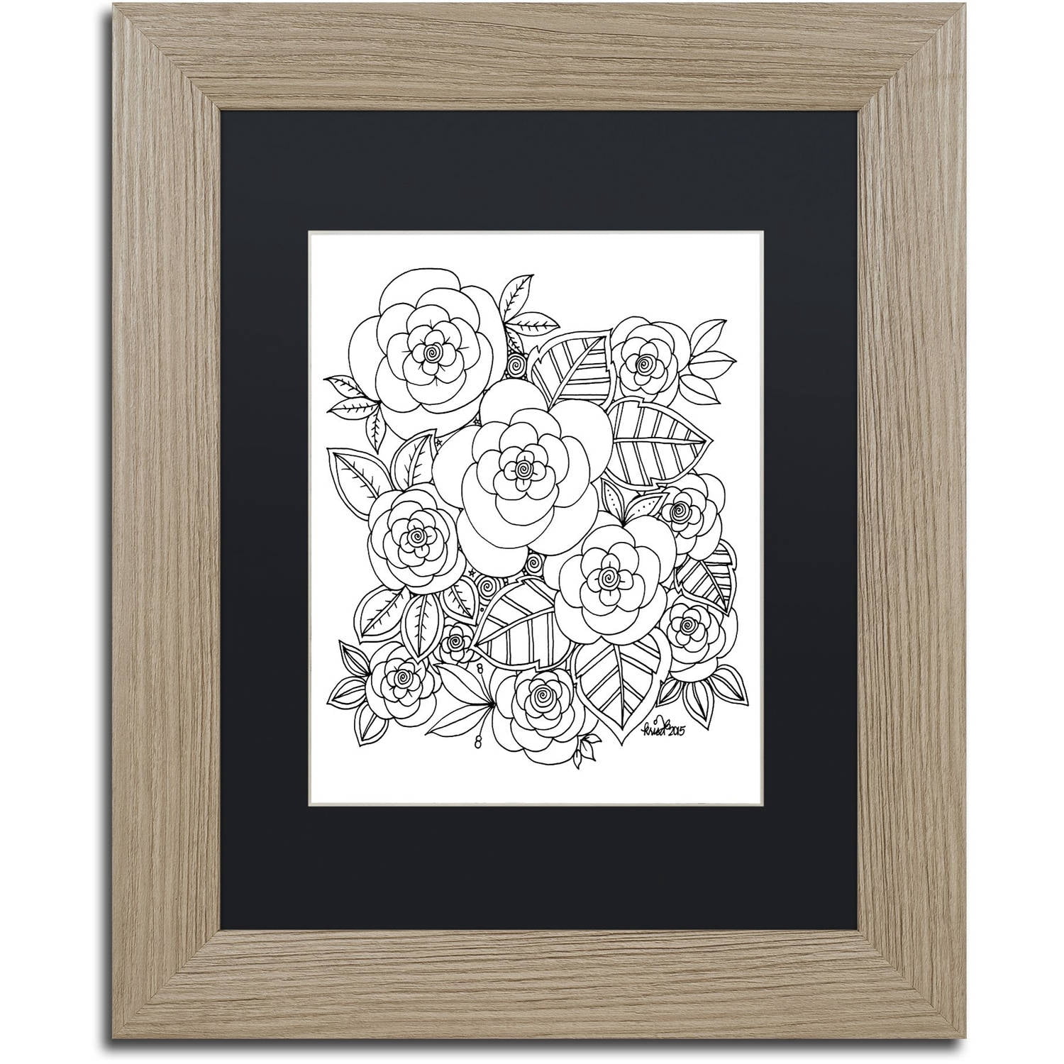Trademark Fine Art "Flower Design 2" Canvas Art by KCDoodleArt Black Matte, Birch Frame