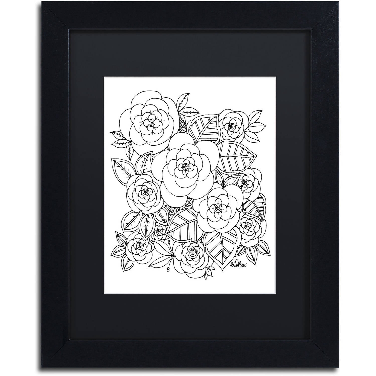 Trademark Fine Art "Flower Design 2" Canvas Art by KCDoodleArt Black Matte, Black Frame