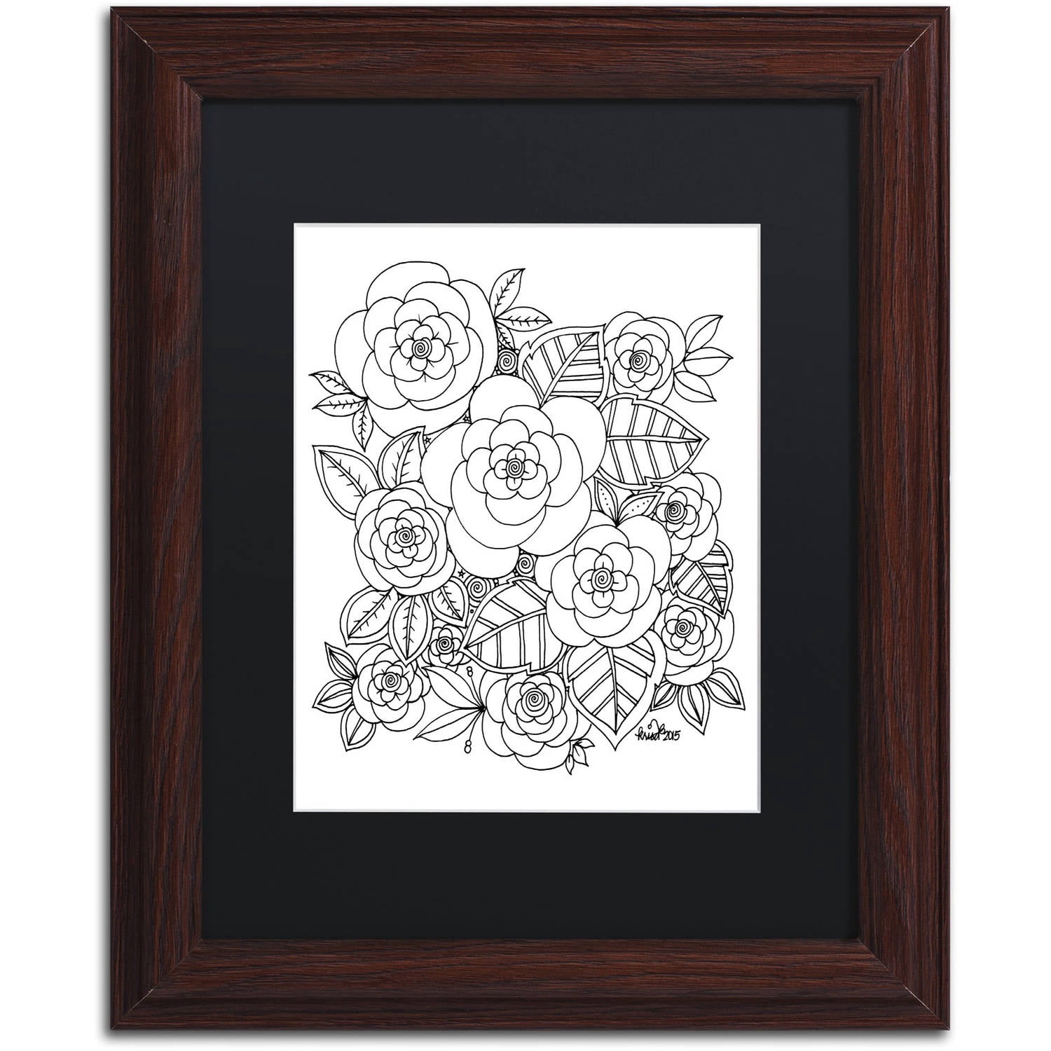 Trademark Fine Art "Flower Design 2" Canvas Art by KCDoodleArt Black Matte, Wood Frame