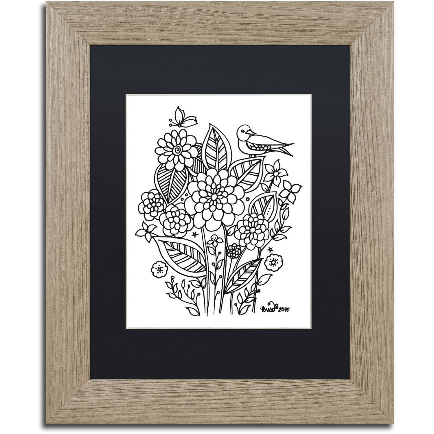 Trademark Fine Art "Flower Design 3" Canvas Art by KCDoodleArt Black Matte, Birch Frame