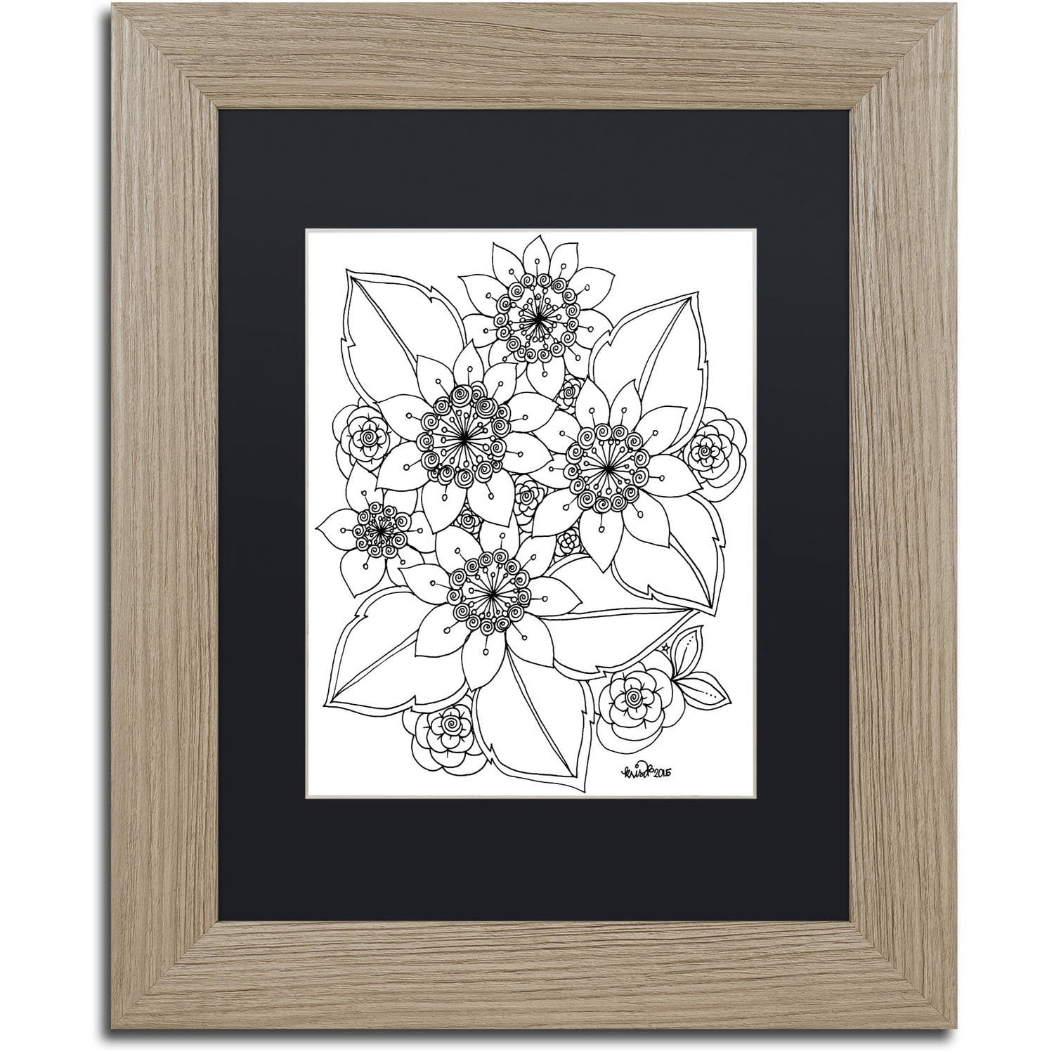 Trademark Fine Art "Flower Design 4" Canvas Art by KCDoodleArt Black Matte, Birch Frame