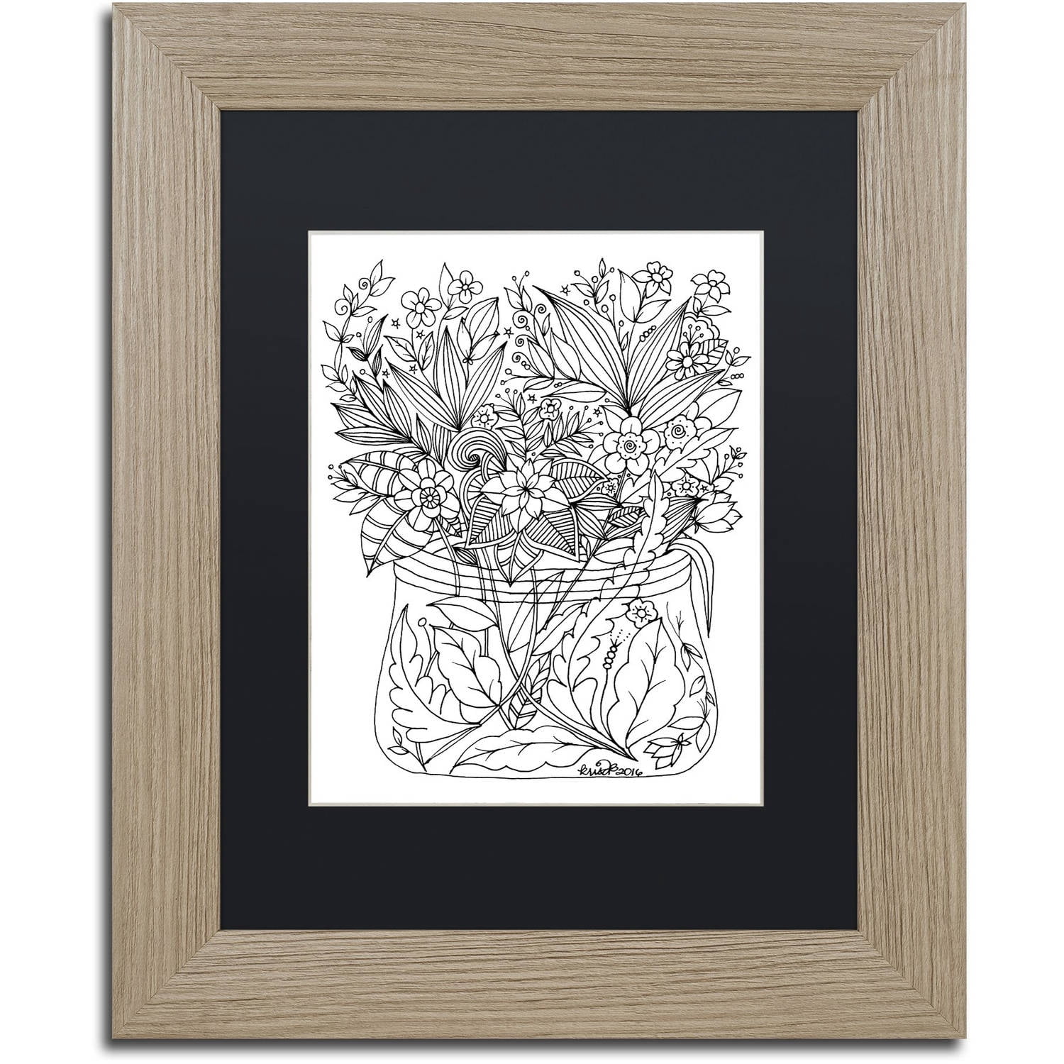 Trademark Fine Art "Flower Design 6" Canvas Art by KCDoodleArt Black Matte, Birch Frame