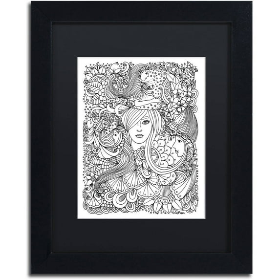Trademark Fine Art "Flower Girls 10" Canvas Art by KCDoodleArt Black Matte, Black Frame