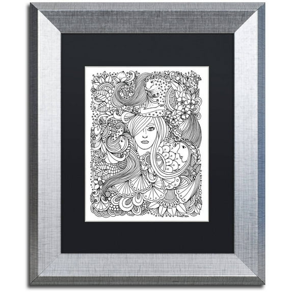 Trademark Fine Art "Flower Girls 10" Canvas Art by KCDoodleArt Black Matte, Silver Frame