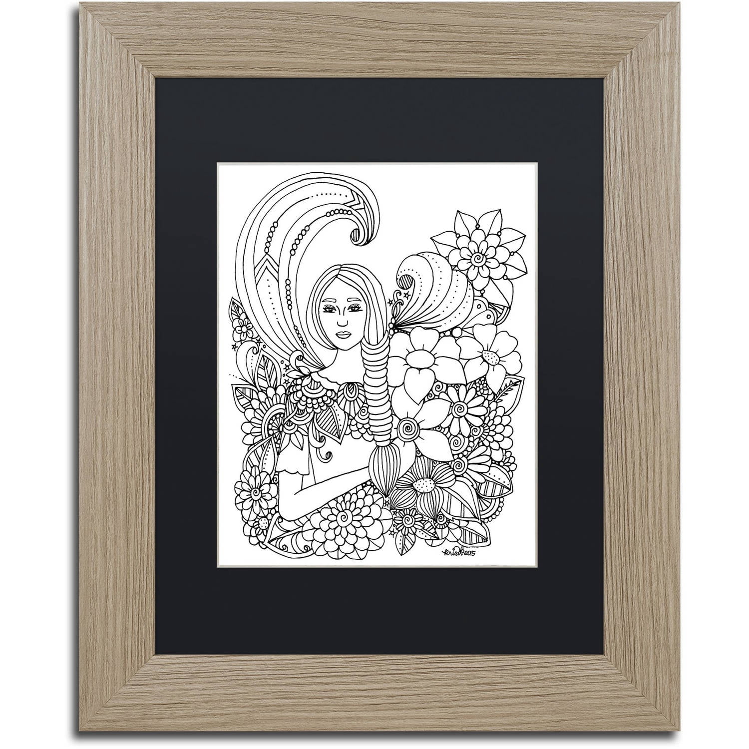 Trademark Fine Art "Flower Girls 14" Canvas Art by KCDoodleArt Black Matte, Birch Frame