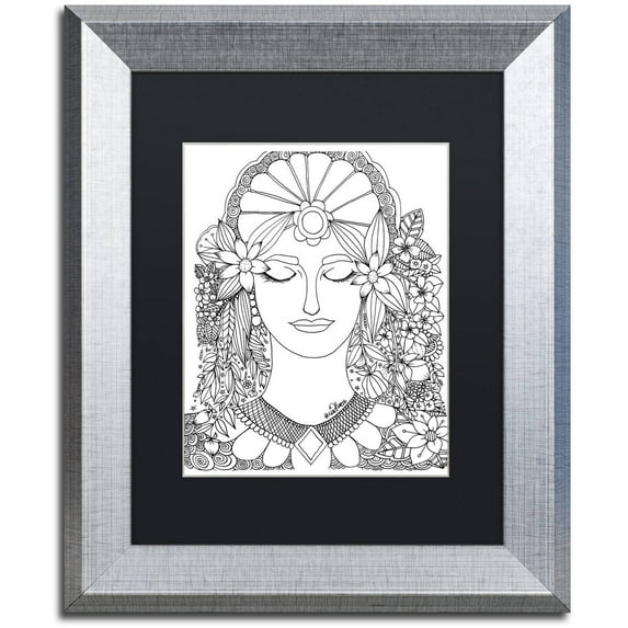 Trademark Fine Art "Flower Girls 15" Canvas Art by KCDoodleArt Black Matte, Silver Frame