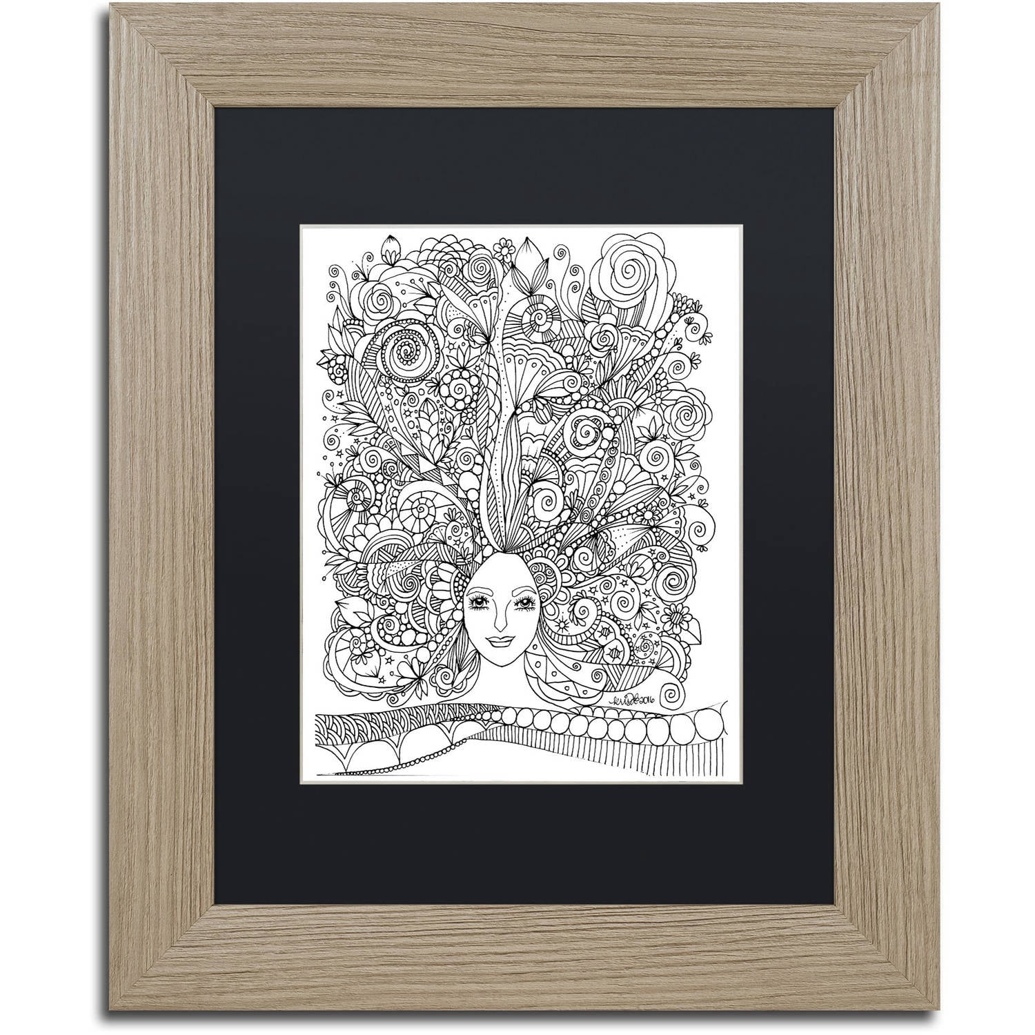 Trademark Fine Art "Flower Girls 18" Canvas Art by KCDoodleArt Black Matte, Birch Frame