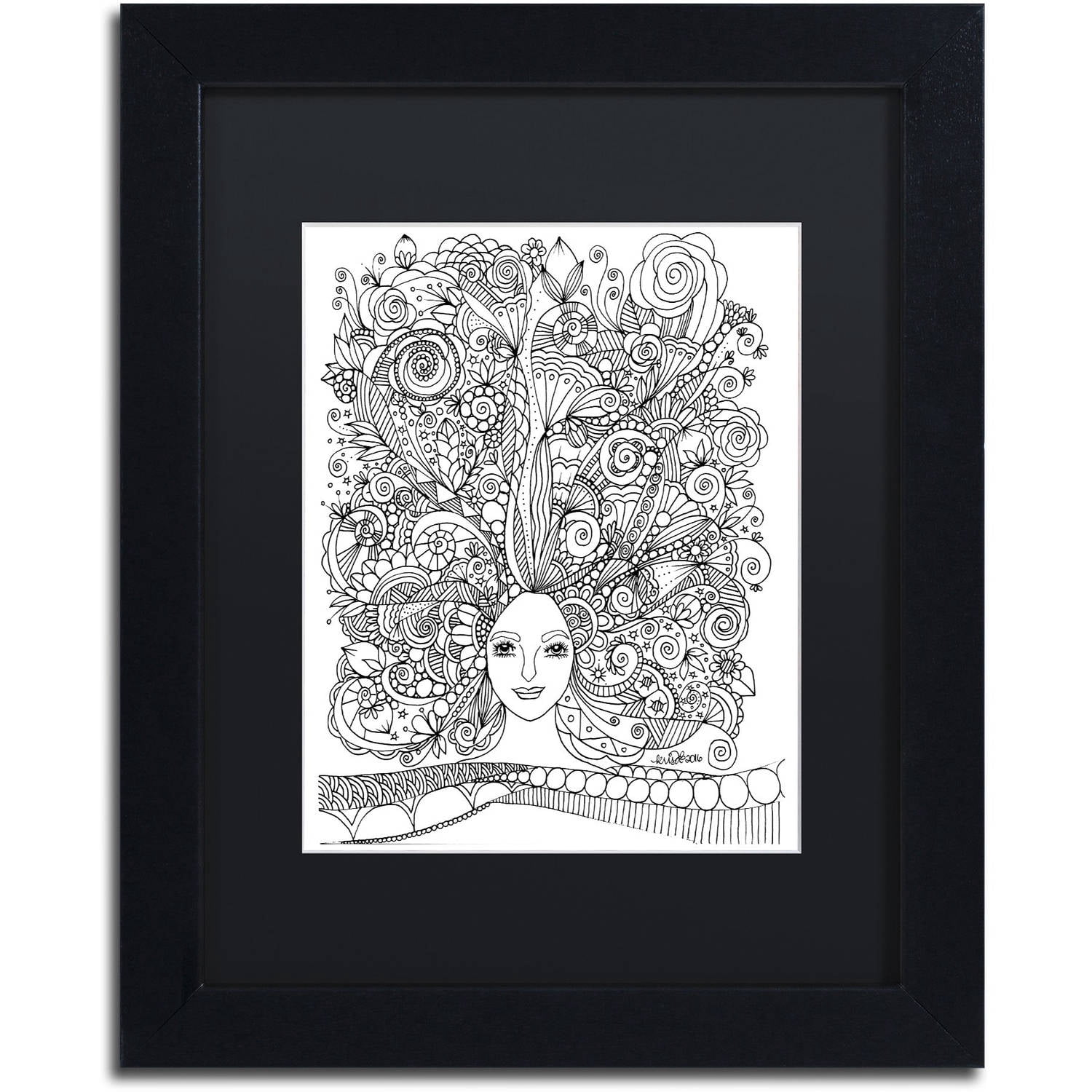 Trademark Fine Art "Flower Girls 18" Canvas Art by KCDoodleArt Black Matte, Black Frame