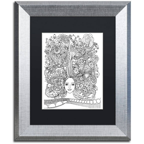 Trademark Fine Art "Flower Girls 18" Canvas Art by KCDoodleArt Black Matte, Silver Frame