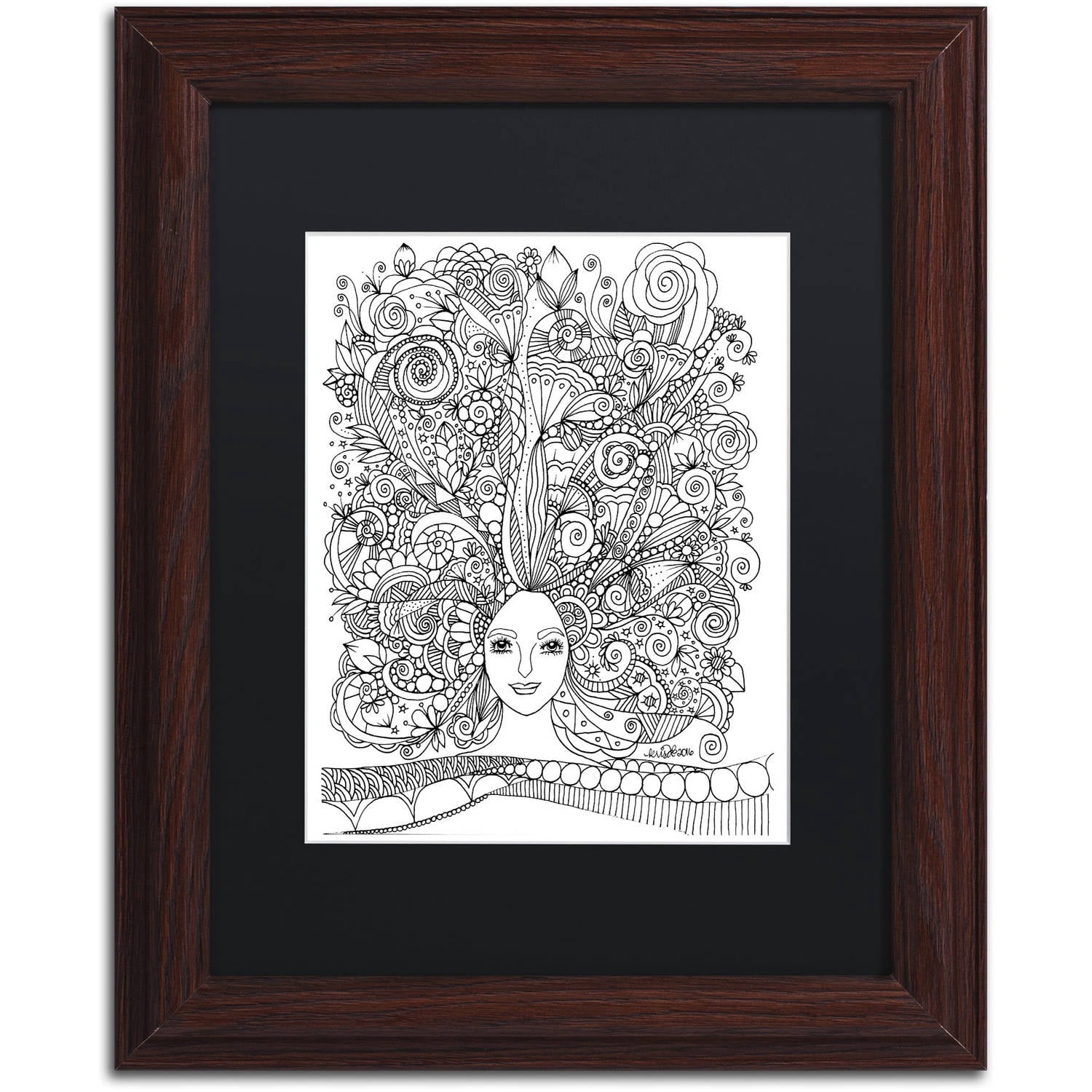 Trademark Fine Art "Flower Girls 18" Canvas Art by KCDoodleArt Black Matte, Wood Frame