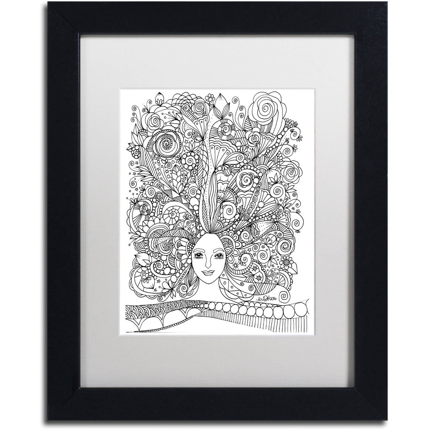 Trademark Fine Art "Flower Girls 18" Canvas Art by KCDoodleArt White Matte, Black Frame
