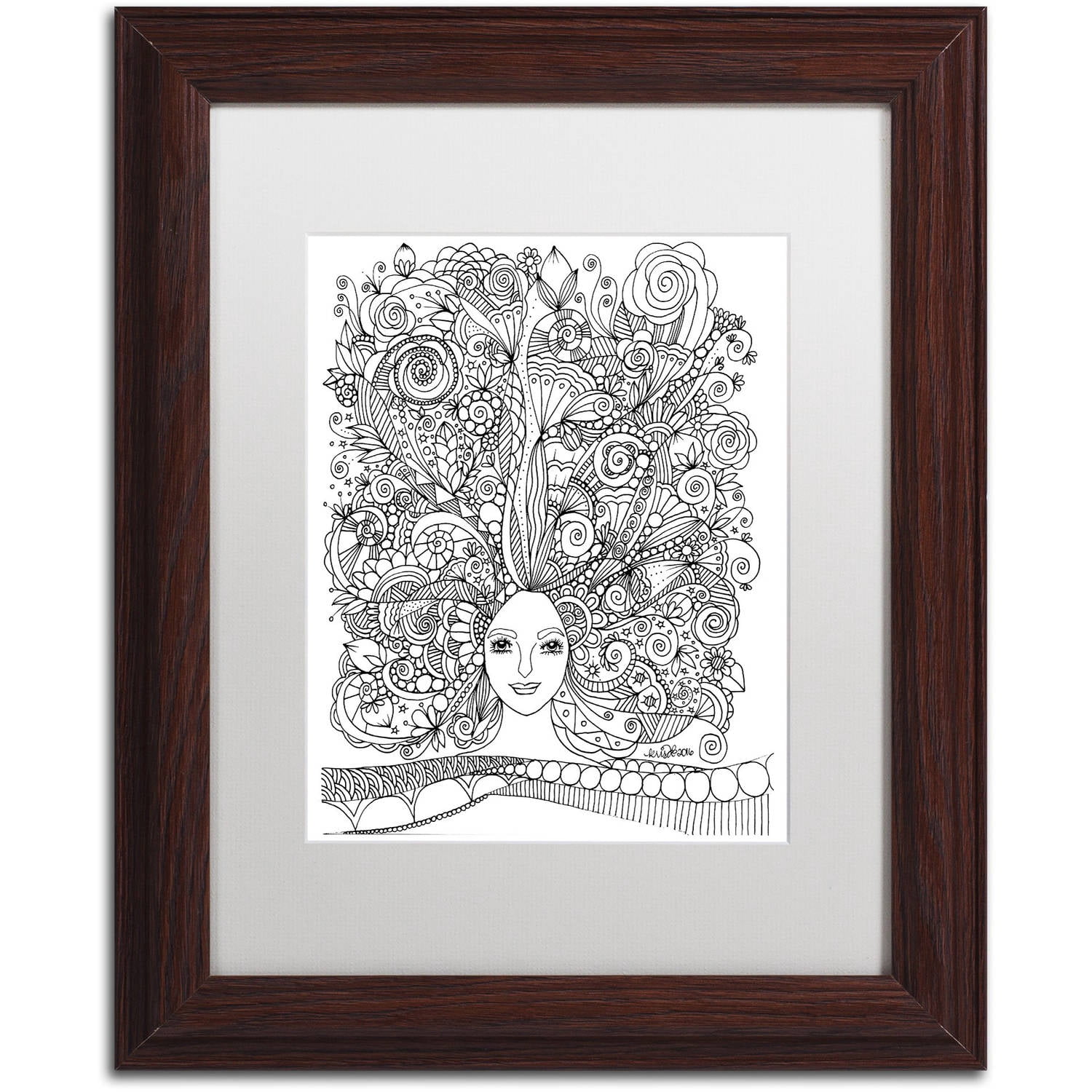 Trademark Fine Art "Flower Girls 18" Canvas Art by KCDoodleArt White Matte, Wood Frame