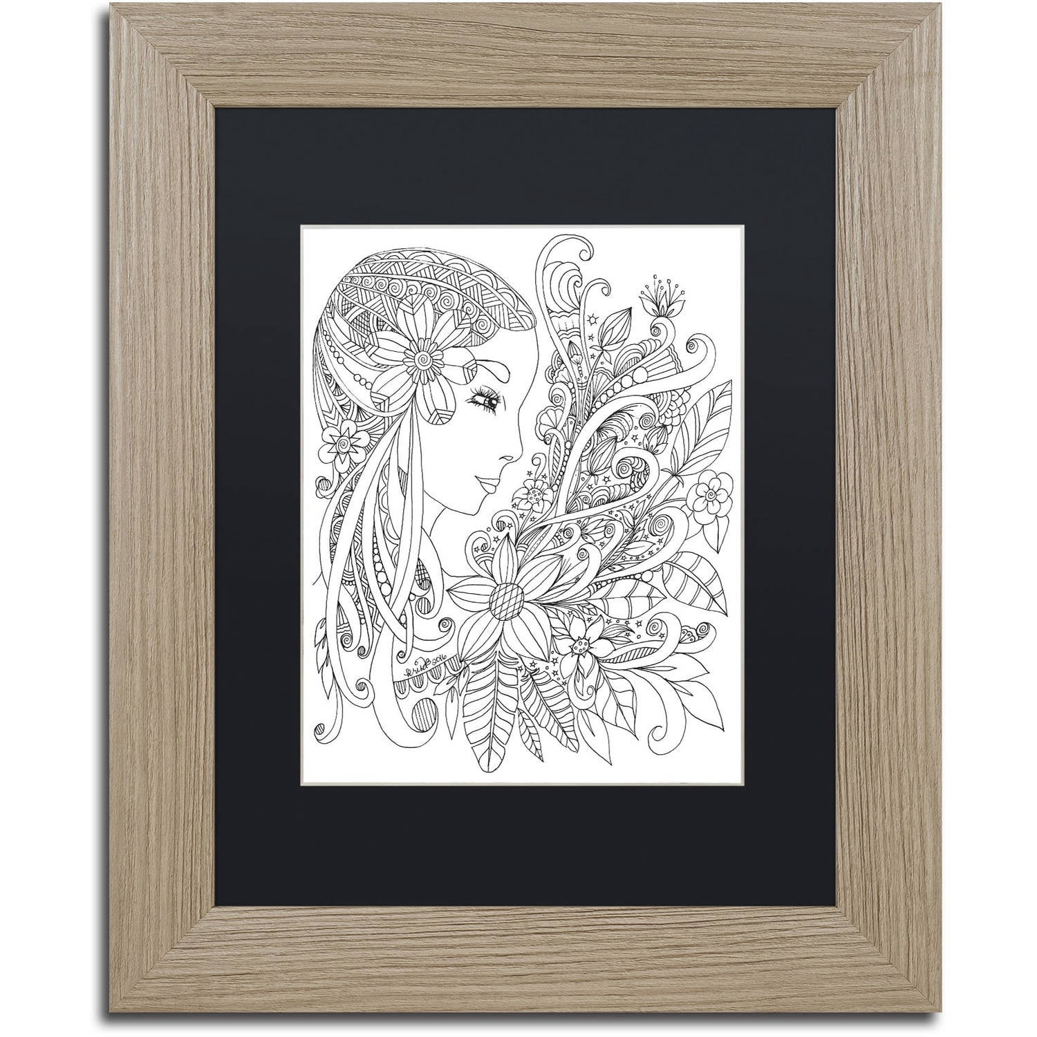Trademark Fine Art "Flower Girls 19" Canvas Art by KCDoodleArt Black Matte, Birch Frame