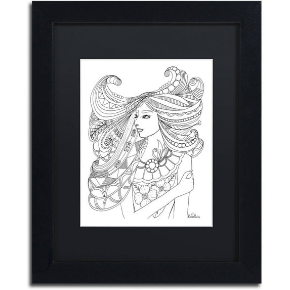 Trademark Fine Art "Flower Girls 21" Canvas Art by KCDoodleArt Black Matte, Black Frame