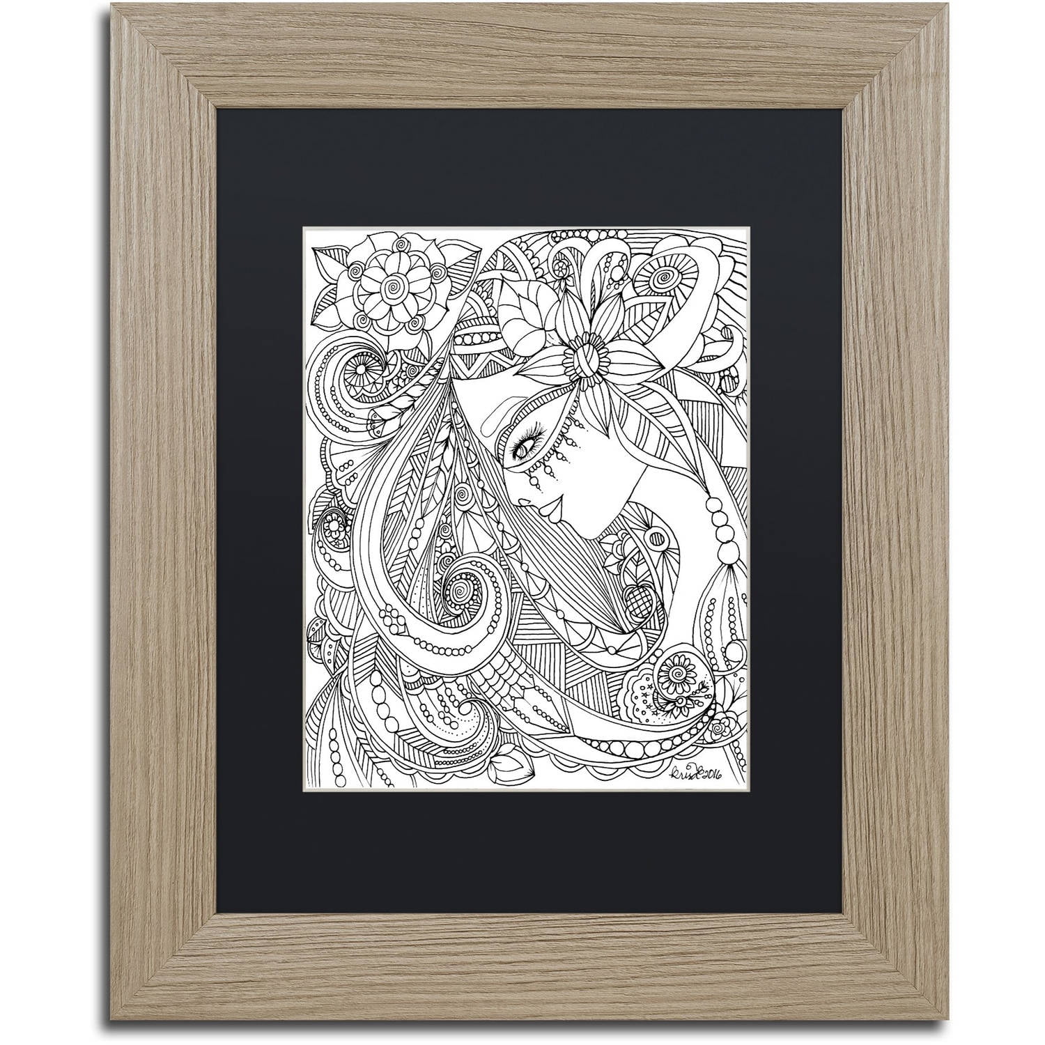 Trademark Fine Art "Flower Girls 22" Canvas Art by KCDoodleArt Black Matte, Birch Frame