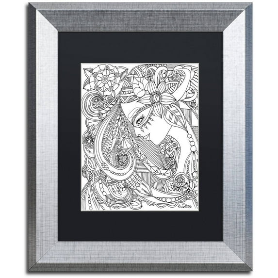 Trademark Fine Art "Flower Girls 22" Canvas Art by KCDoodleArt Black Matte, Silver Frame