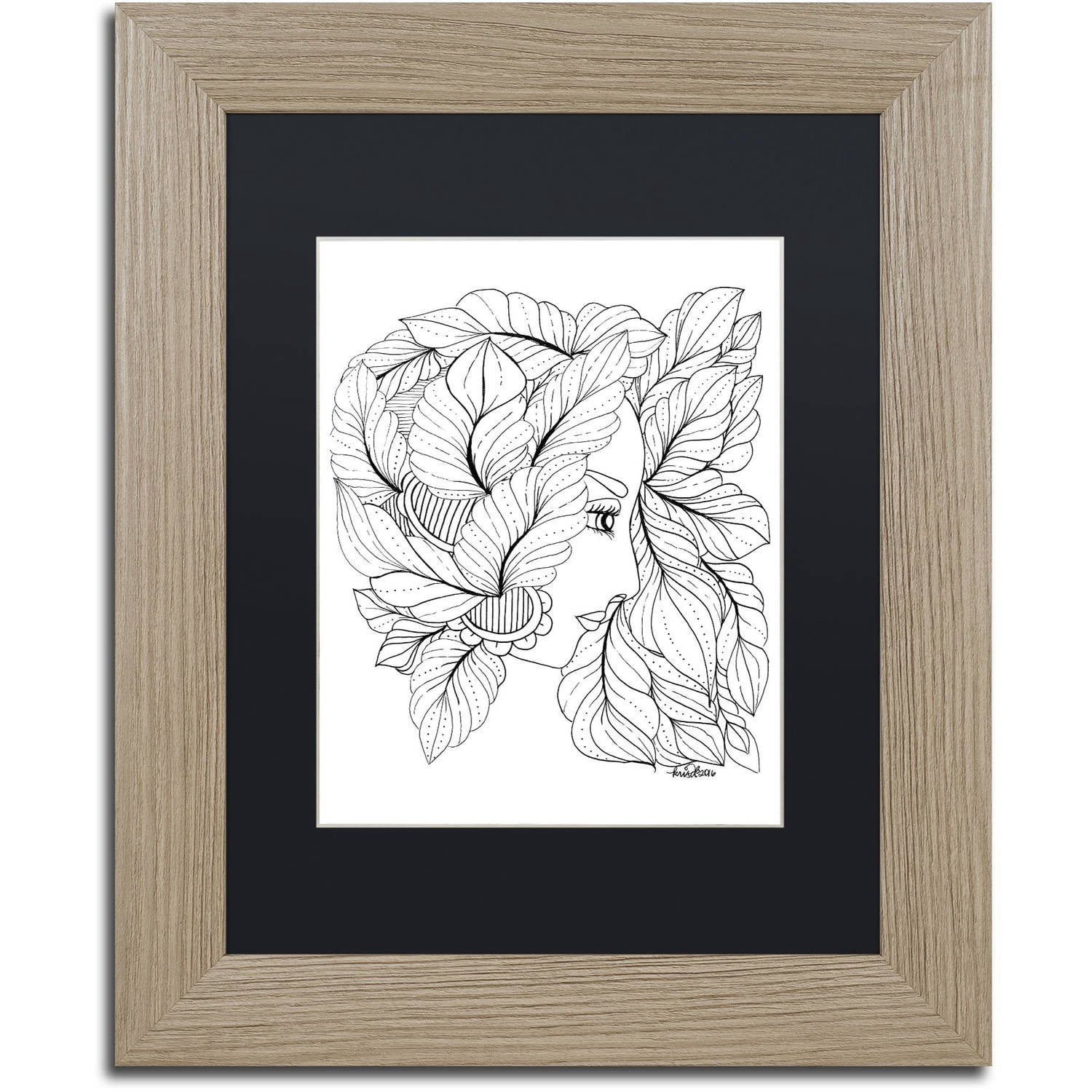 Trademark Fine Art "Flower Girls 23" Canvas Art by KCDoodleArt Black Matte, Birch Frame