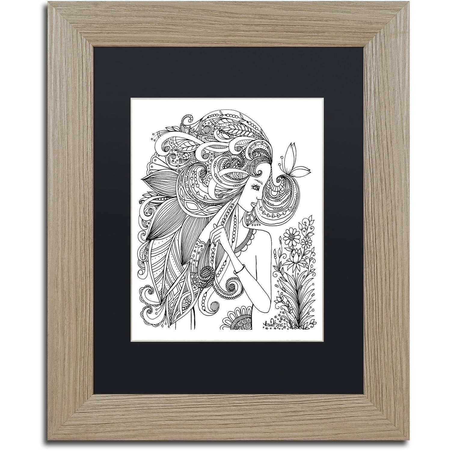 Trademark Fine Art "Flower Girls 24" Canvas Art by KCDoodleArt Black Matte, Birch Frame