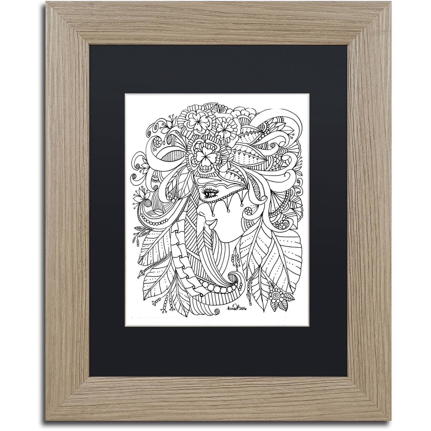 Trademark Fine Art "Flower Girls 27" Canvas Art by KCDoodleArt Black Matte, Birch Frame