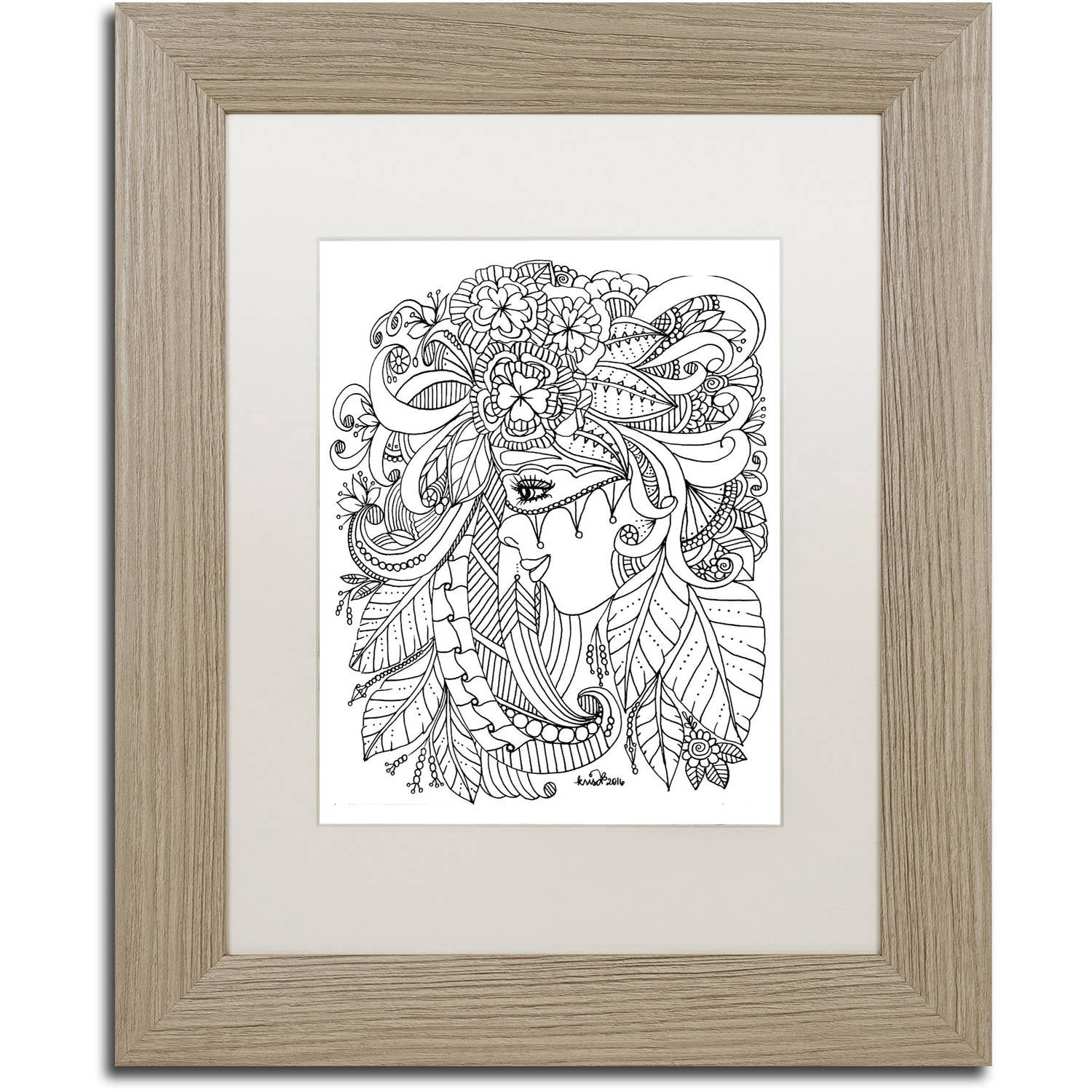 Trademark Fine Art "Flower Girls 27" Canvas Art by KCDoodleArt White Matte, Birch Frame
