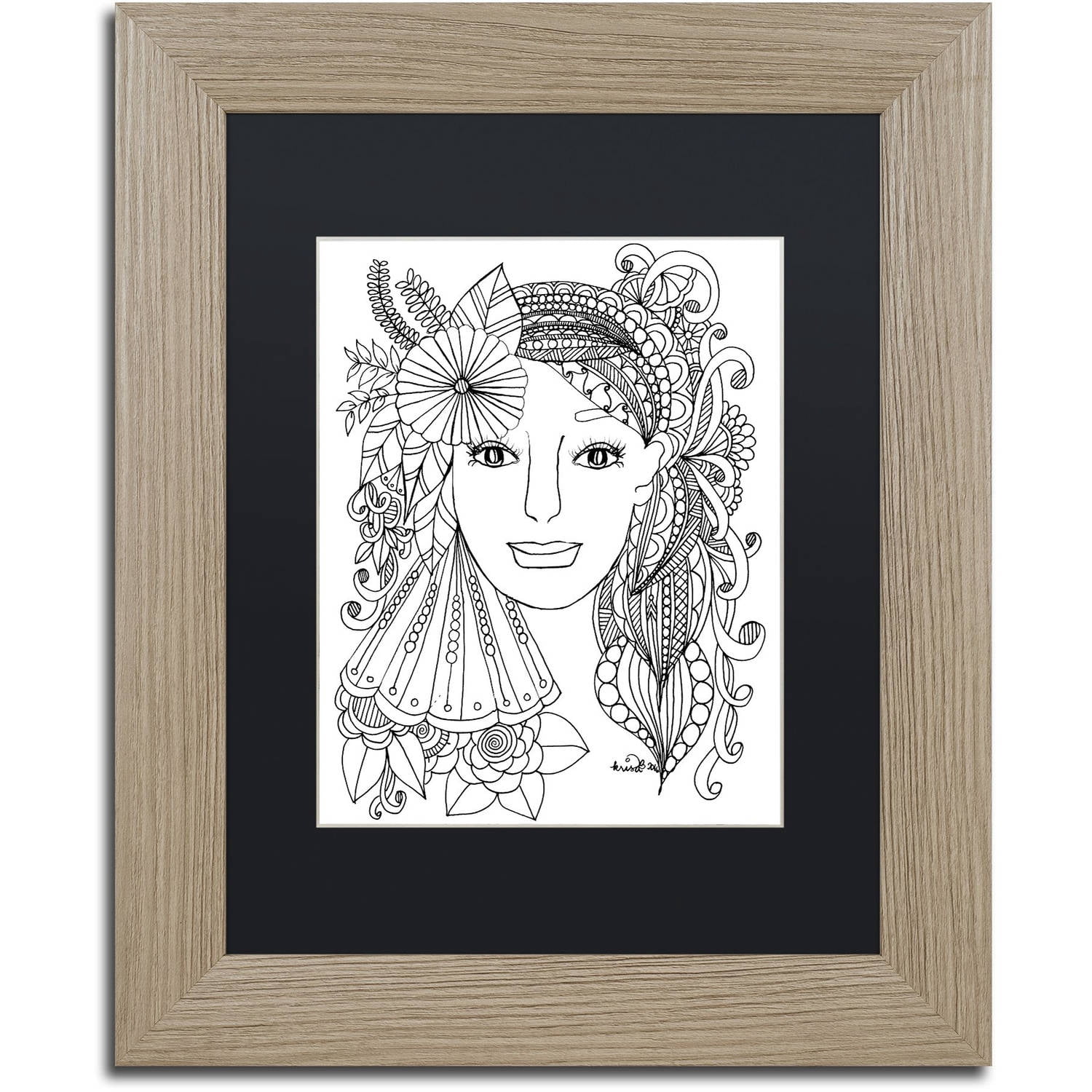 Trademark Fine Art "Flower Girls 28" Canvas Art by KCDoodleArt Black Matte, Birch Frame