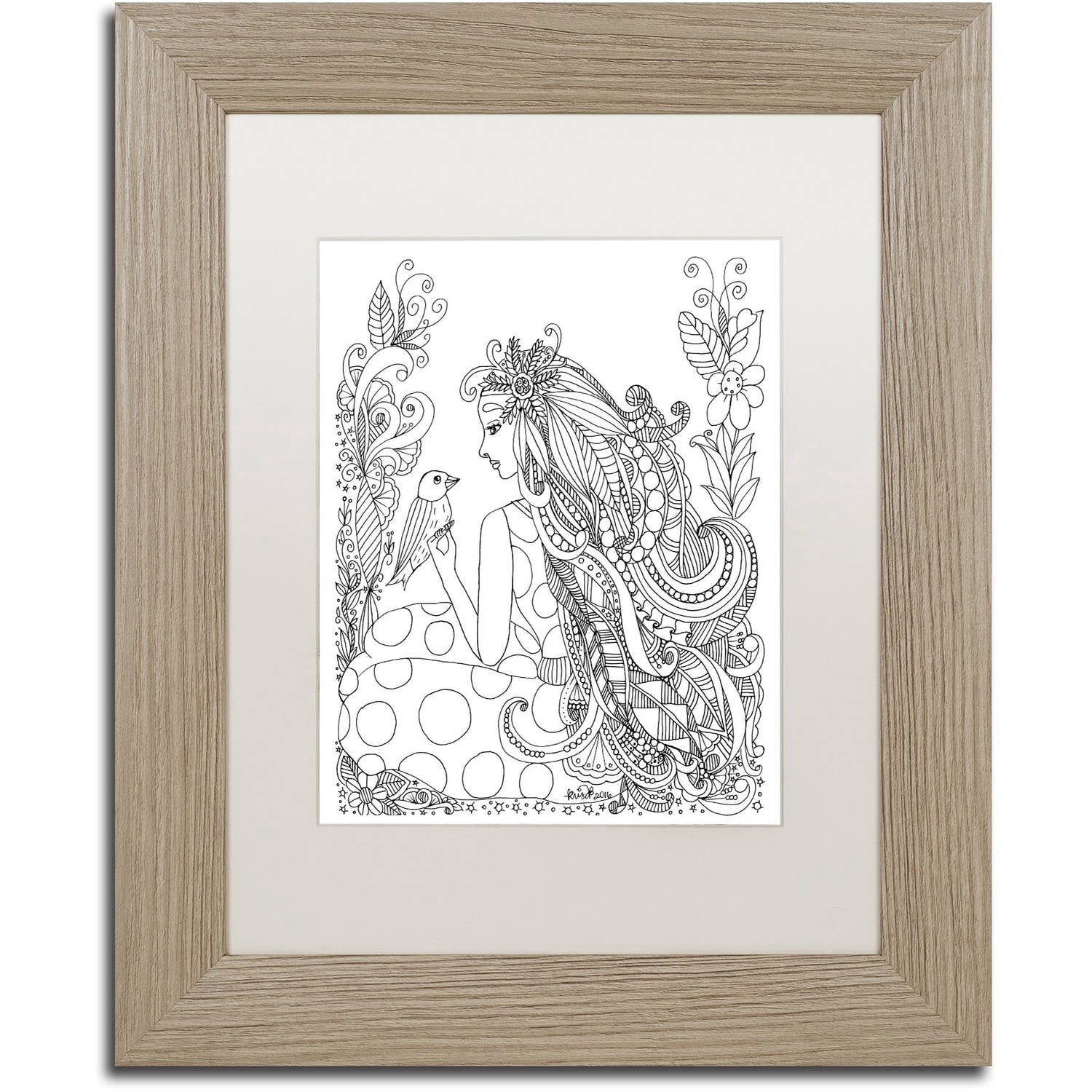Trademark Fine Art "Flower Girls 29" Canvas Art by KCDoodleArt White Matte, Birch Frame