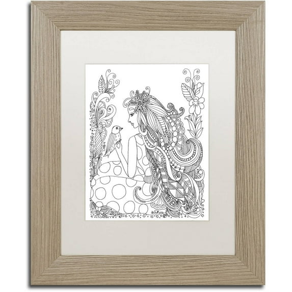 Trademark Fine Art "Flower Girls 29" Canvas Art by KCDoodleArt White Matte, Birch Frame