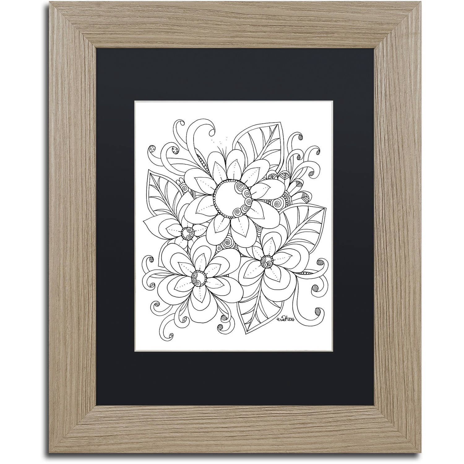 Trademark Fine Art "Flower Girls 6" Canvas Art by KCDoodleArt Black Matte, Birch Frame