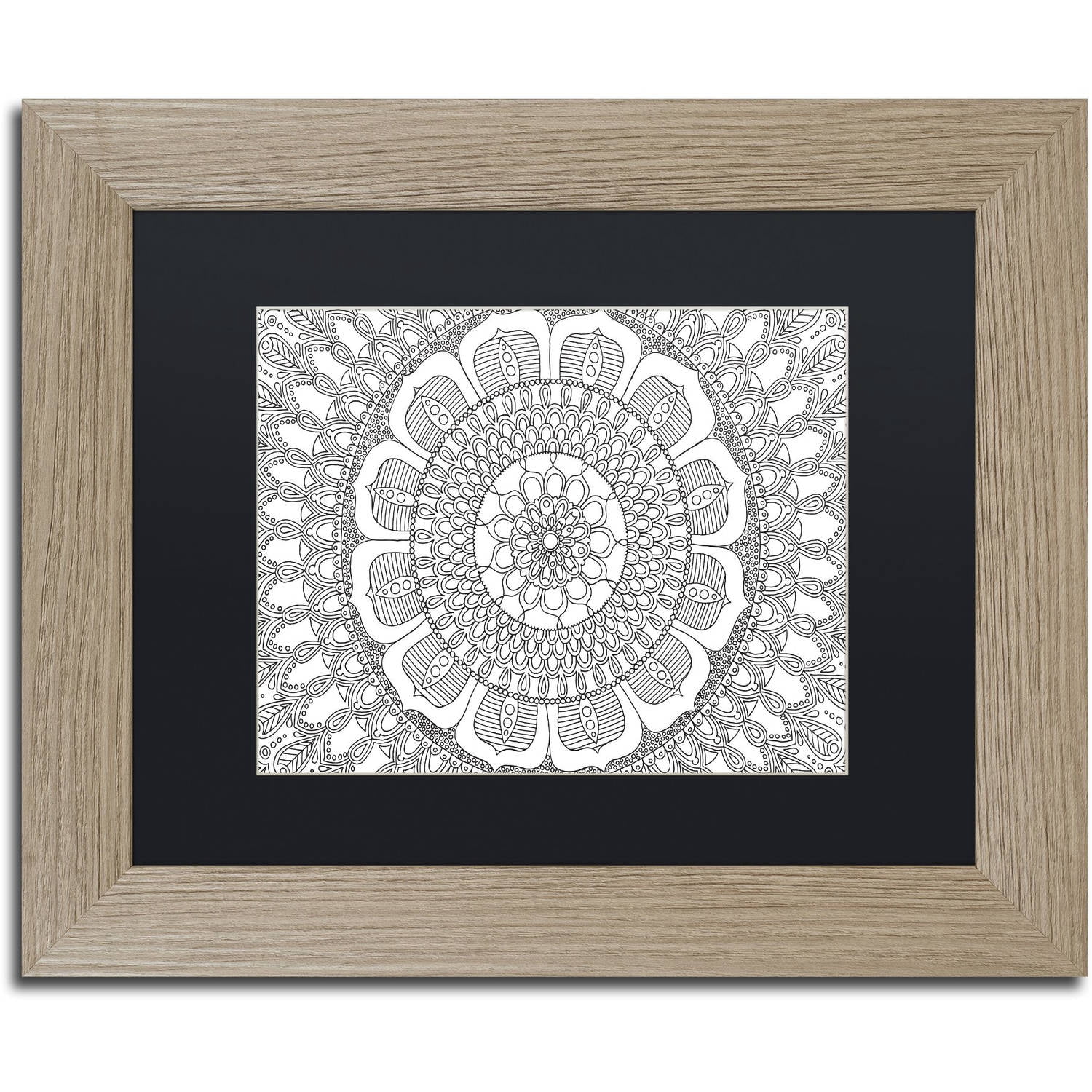 Trademark Fine Art "Flower Mandala" Canvas Art by Hello Angel, Black Matte, Birch Frame