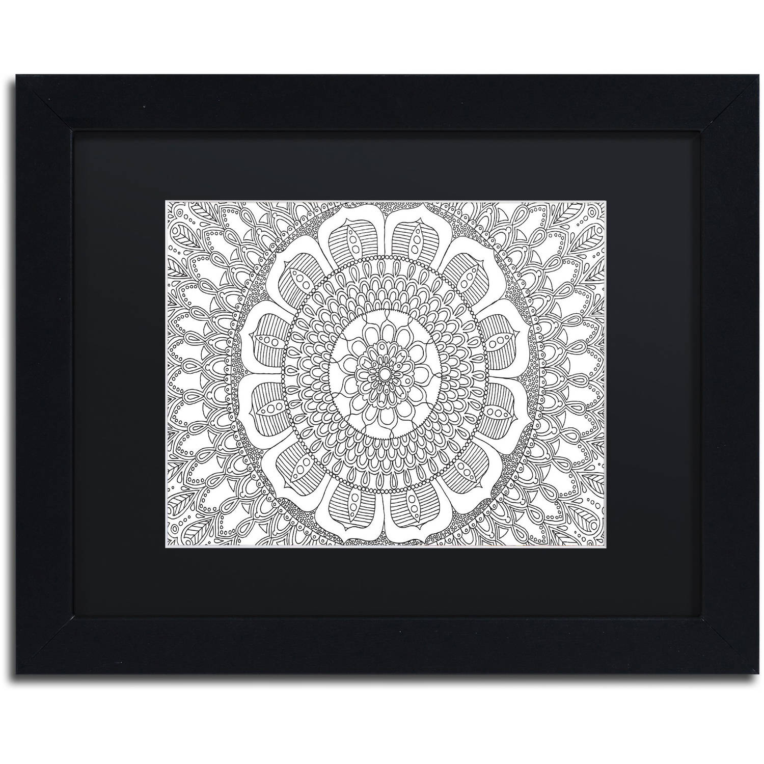 Trademark Fine Art "Flower Mandala" Canvas Art by Hello Angel, Black Matte, Black Frame